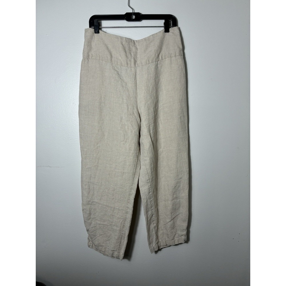 masai copenhagen 100% Linen Pull On Cropped Pants Sz XL Oatmeal Smocked Coastal